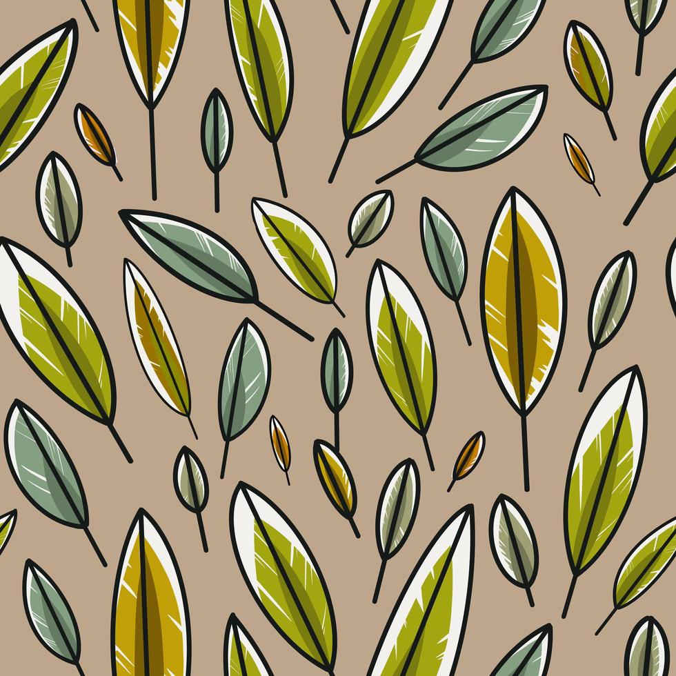 Colorful leaf pattern isolated on beige background. Seamless feather pattern. photo