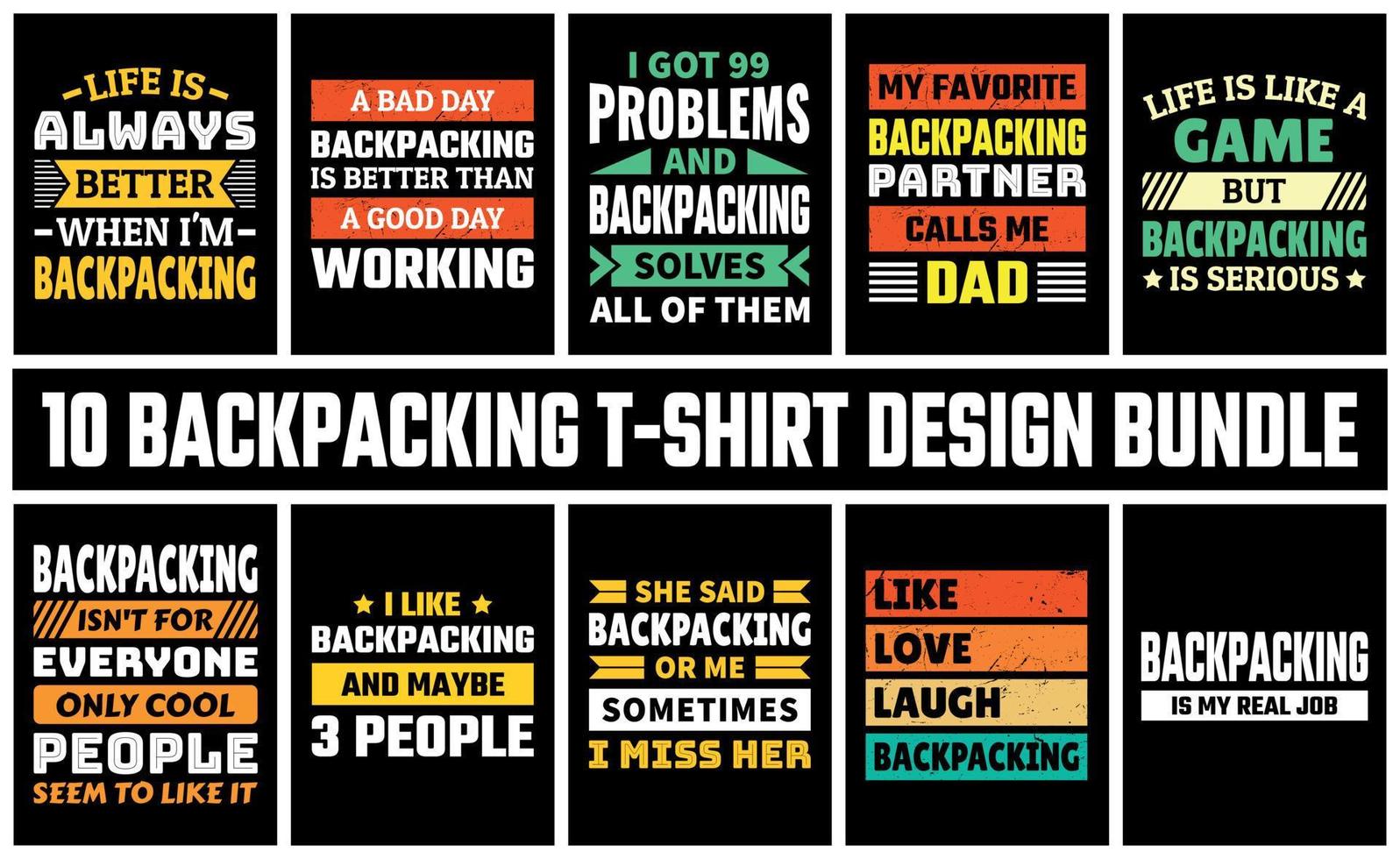 Backpacking T Shirt Design Set Vector