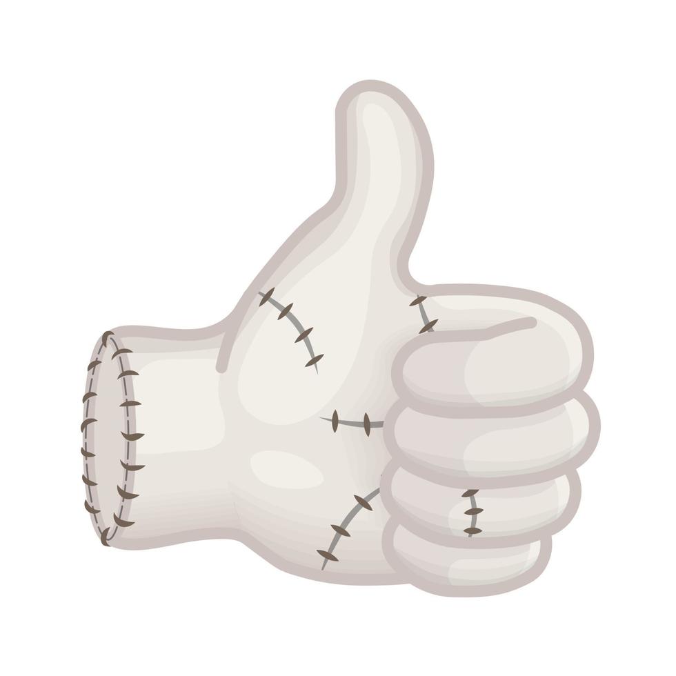 gesto bien o pulgar hacia arriba de la mano con cicatrices concepto de cosa tamaño grande de mano emoji pálida vector
