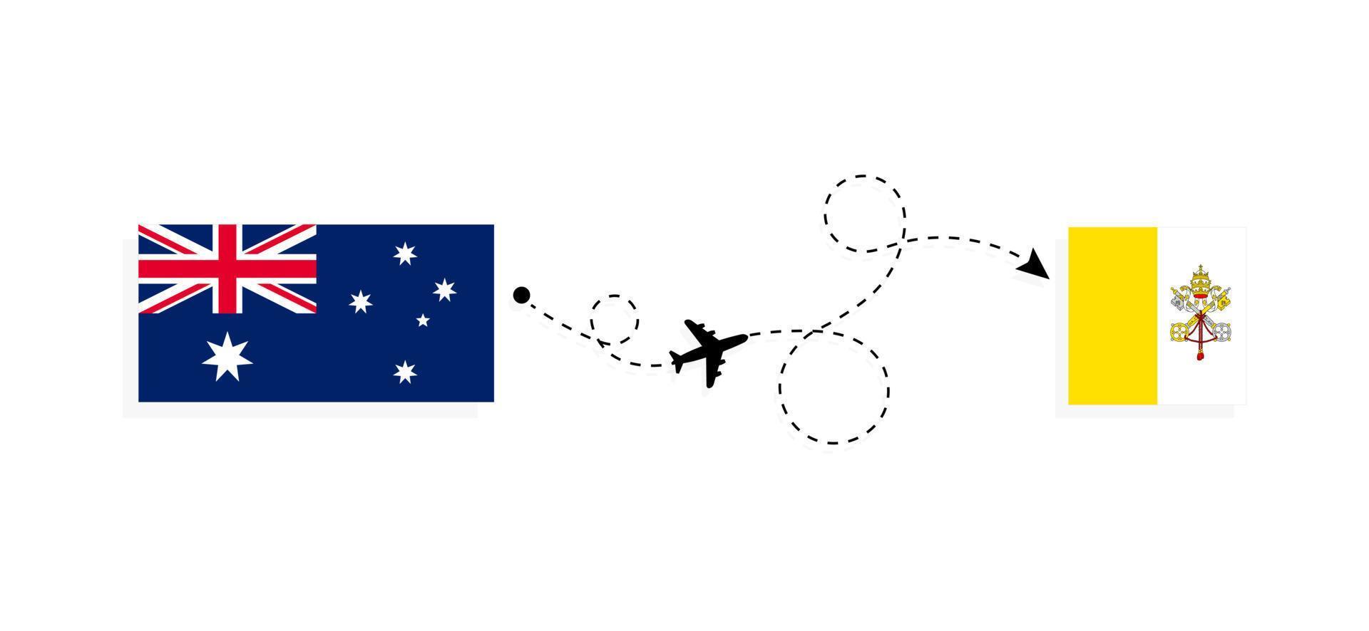 Flight and travel from Australia to Vatican by passenger airplane Travel concept vector