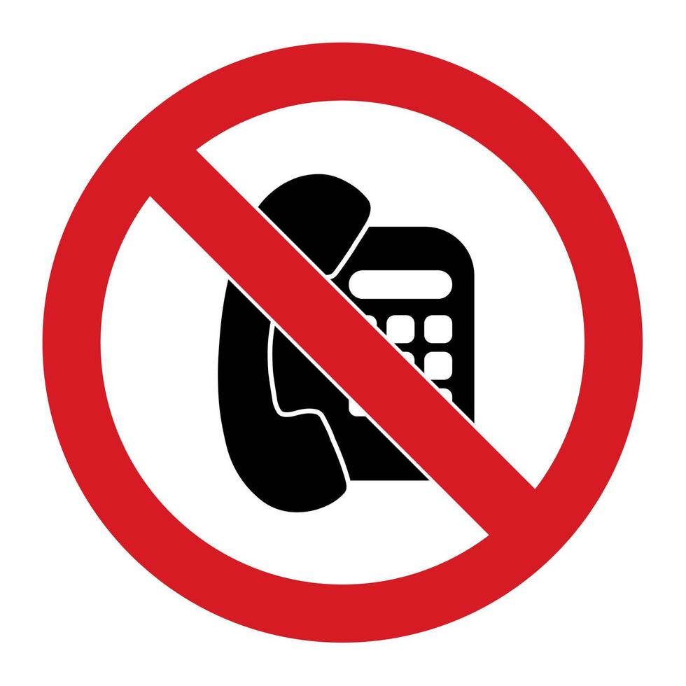 Telephone or smartphone silhouette in red crossed circle isolated on background vector