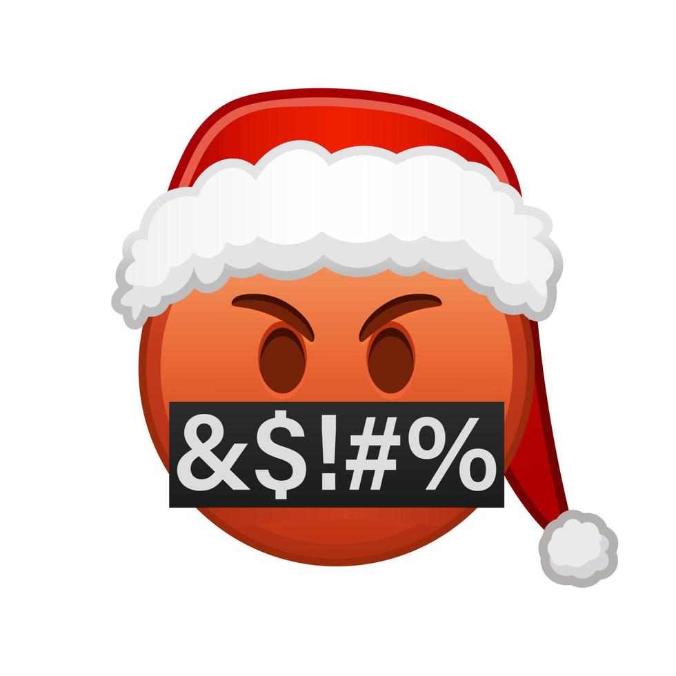 cara malvada de navidad con símbolos de boca ocultos gran tamaño de emoji rojo sonrisa vector