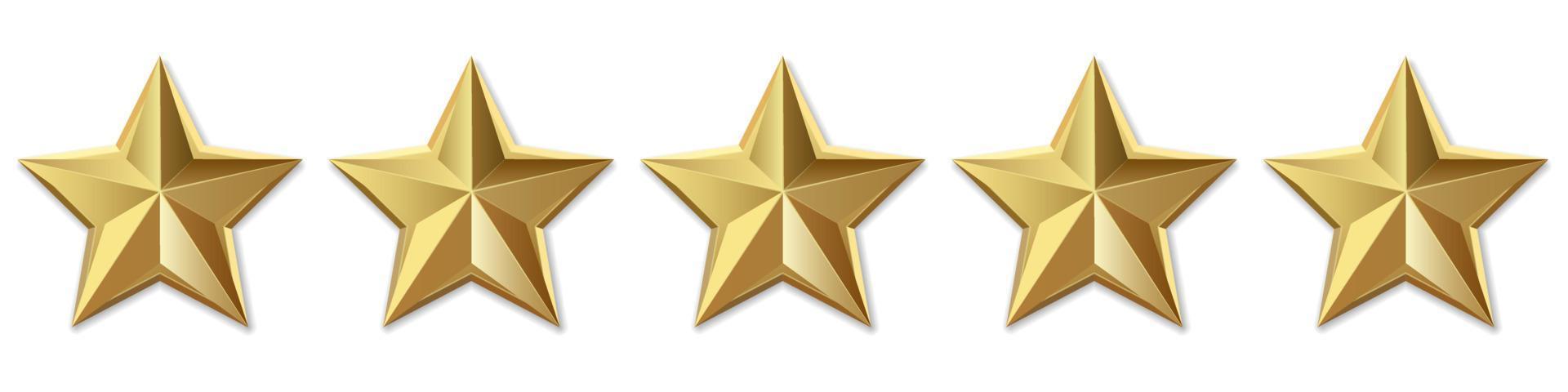 Five golden stars product rating review for apps and websites vector