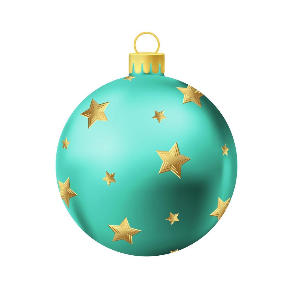 bola de árbol de navidad turquesa con estrella dorada vector