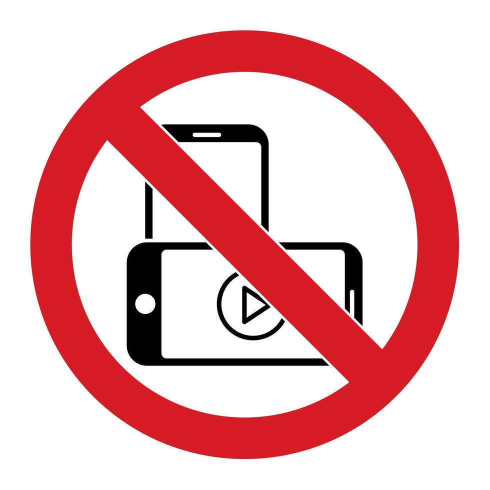 Do not use phone. Telephone or smartphone silhouette in red crossed circle vector