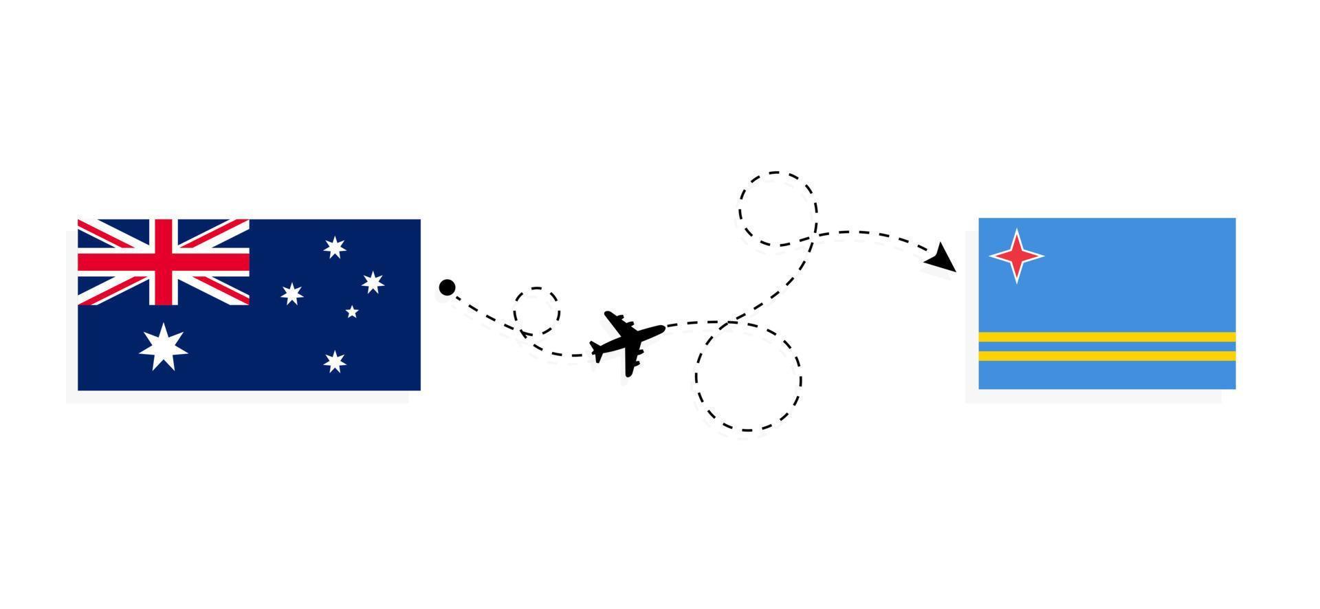 vuelo y viaje de australia a aruba por concepto de viaje en avión de pasajeros vector