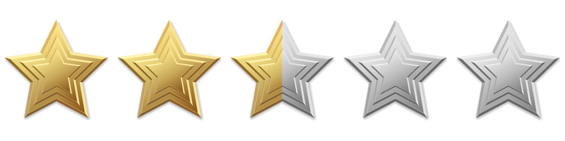 Five golden stars product rating review for apps and websites vector