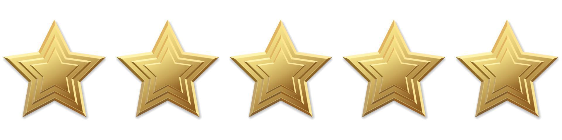 Five golden stars product rating review for apps and websites vector