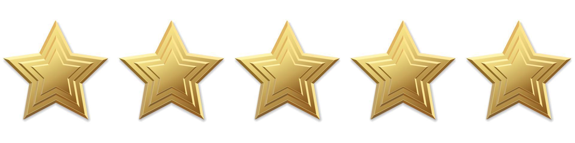 Five golden stars product rating review for apps and websites vector