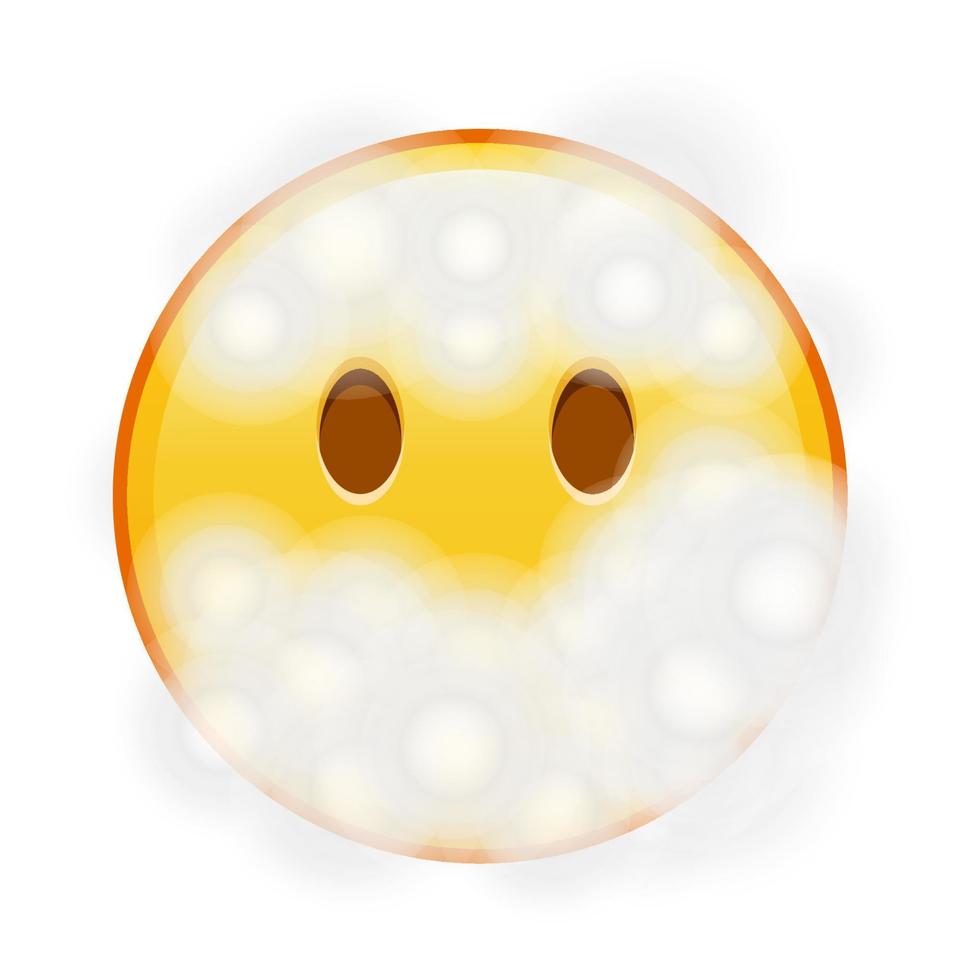 cara en vapor de agua o niebla gran tamaño de emoji amarillo sonrisa vector