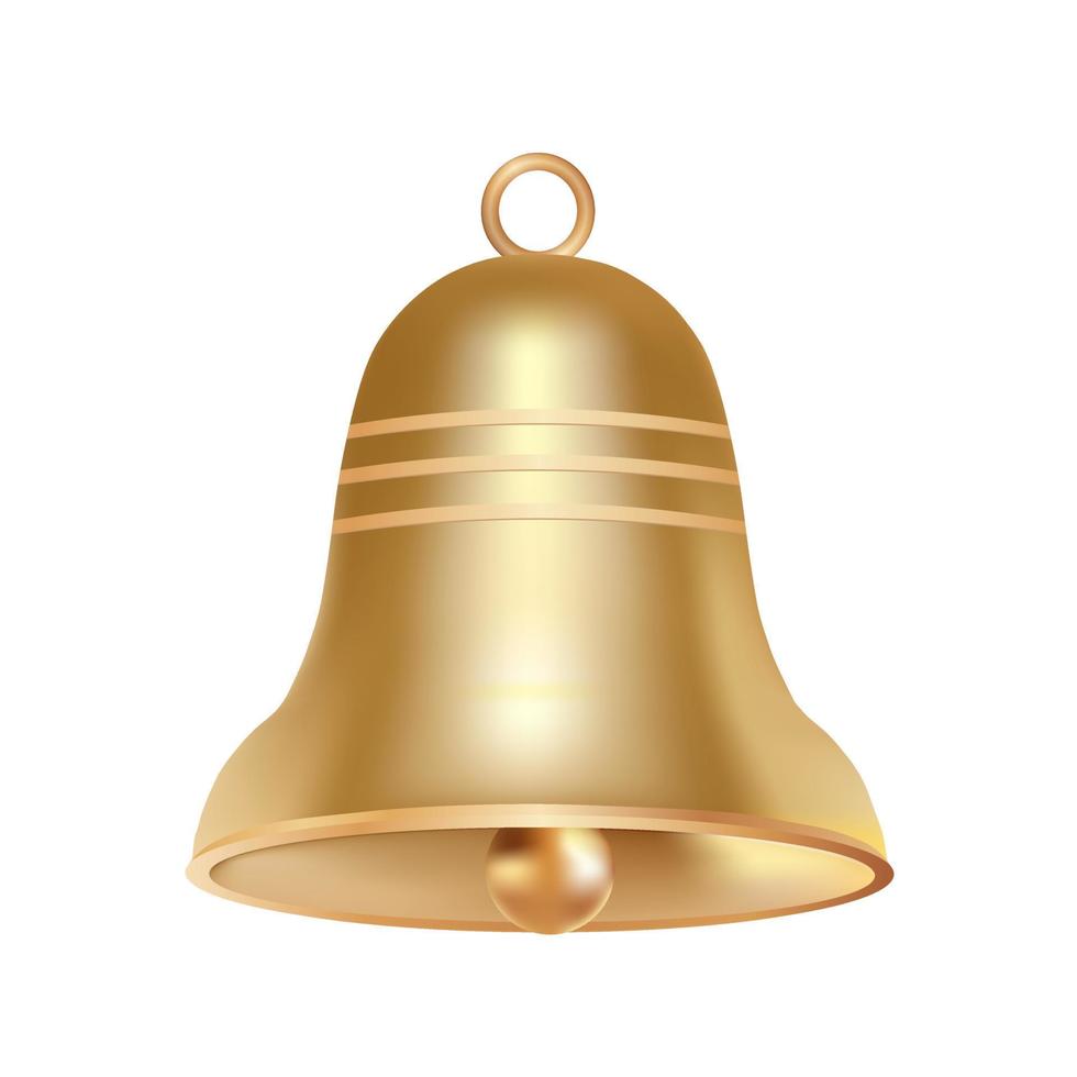 Volumetric realistic golden Christmas bell isolated on white background vector