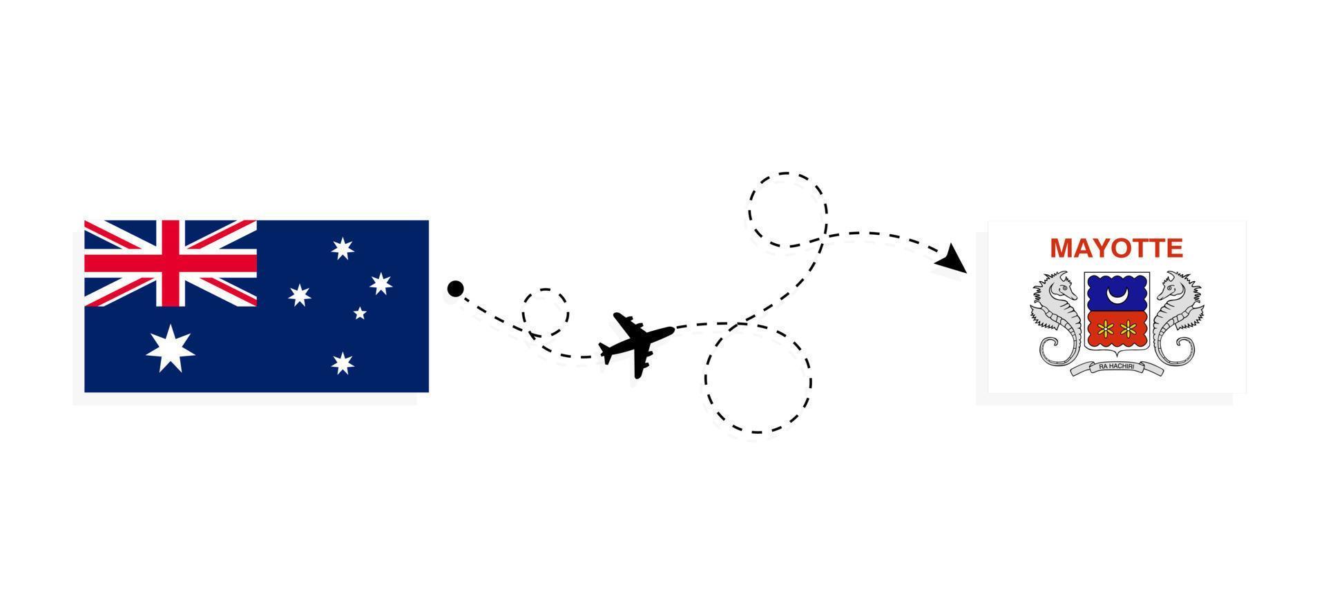 Flight and travel from Australia to Mayotte by passenger airplane Travel concept vector