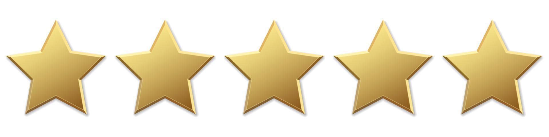 Five golden stars product rating review for apps and websites vector