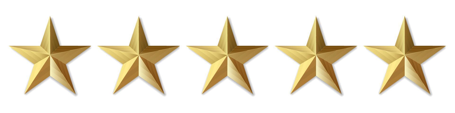 Five golden stars product rating review for apps and websites vector