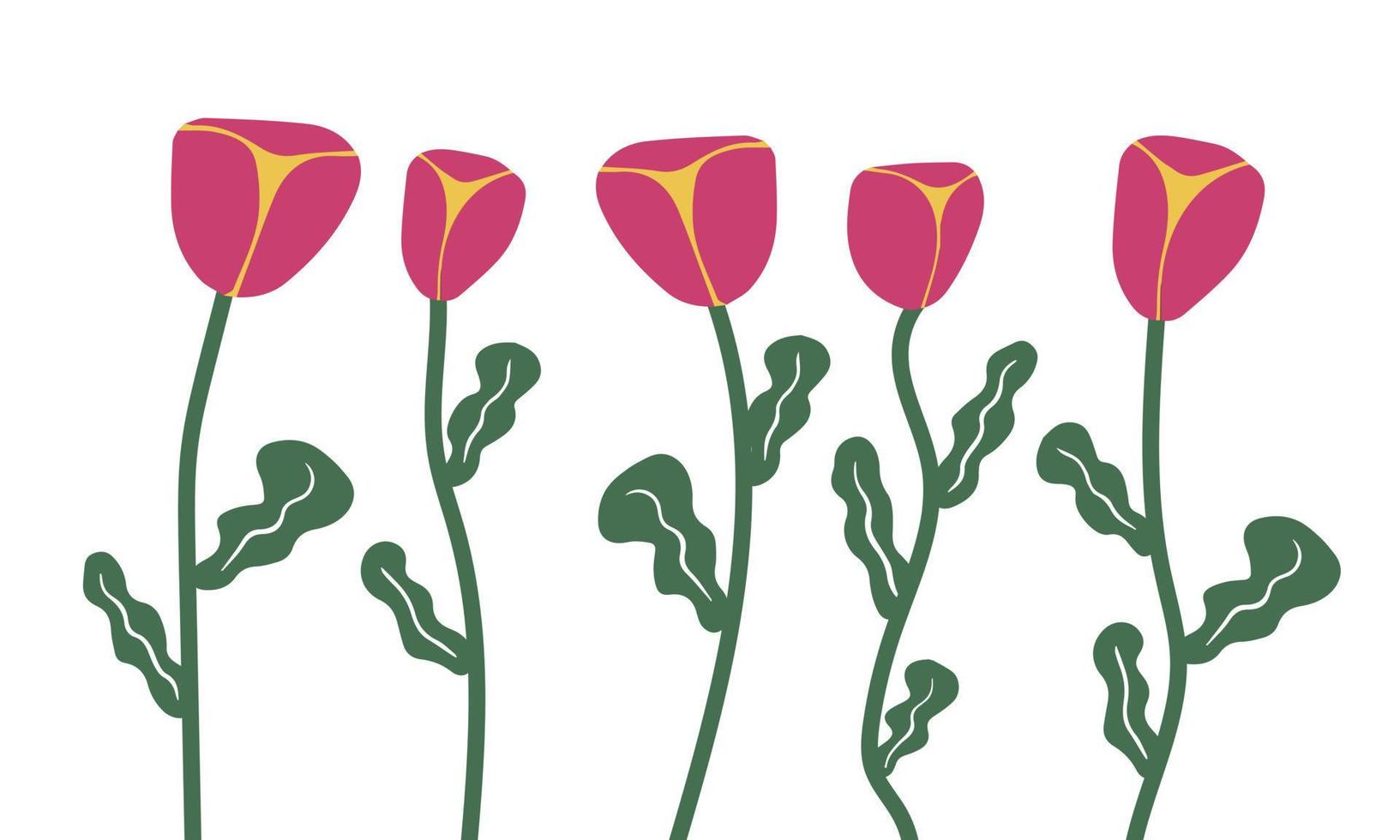 Pink floral elements. Flower and green leaves.Modern trendy Matisse minimal style. Floral poster, invite. vector