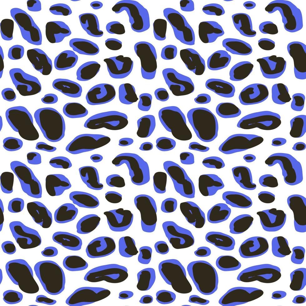Vector seamless blue leopard pattern, black and blue spots on a white background classic design. Vector illustration