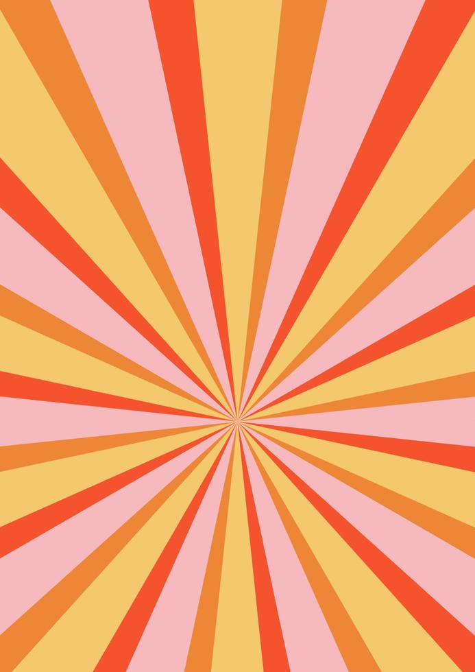 Groovy retro burst sun rays background. Vintage colorful abstract geometric pattern. Vector summer hippie carnival illustration for poster, flyer, greeting card, banner.