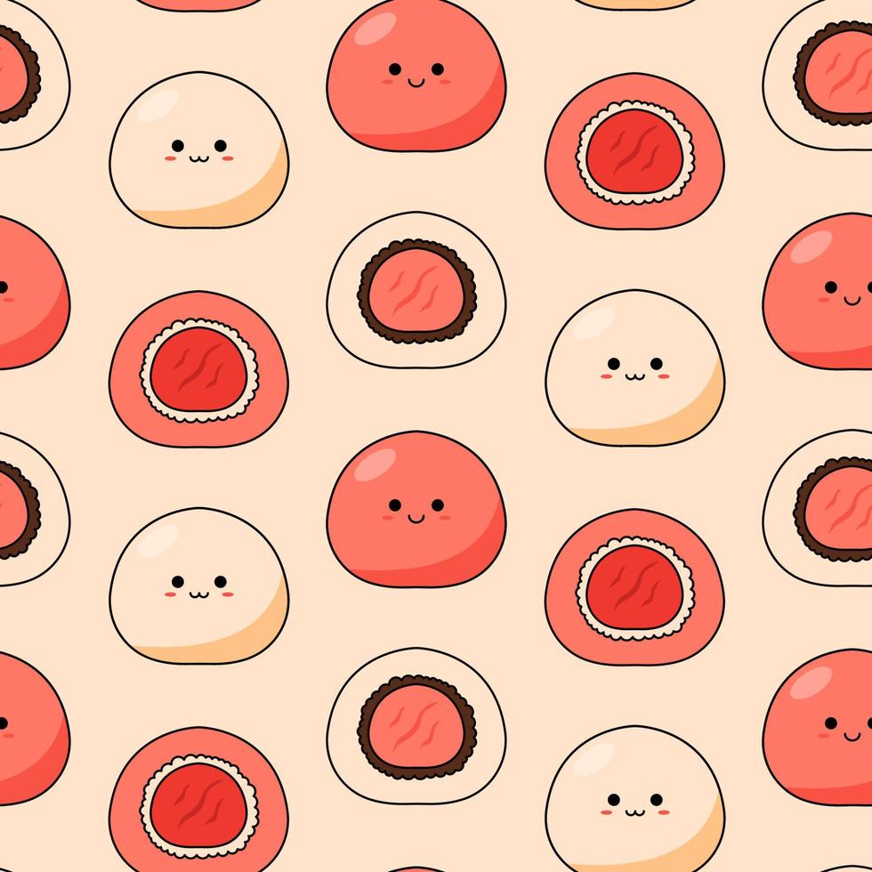 Seamless pattern with kawaii mochi on light background. vector