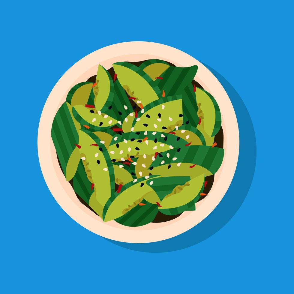 Asian cucumber salad with sesame on blue background. vector