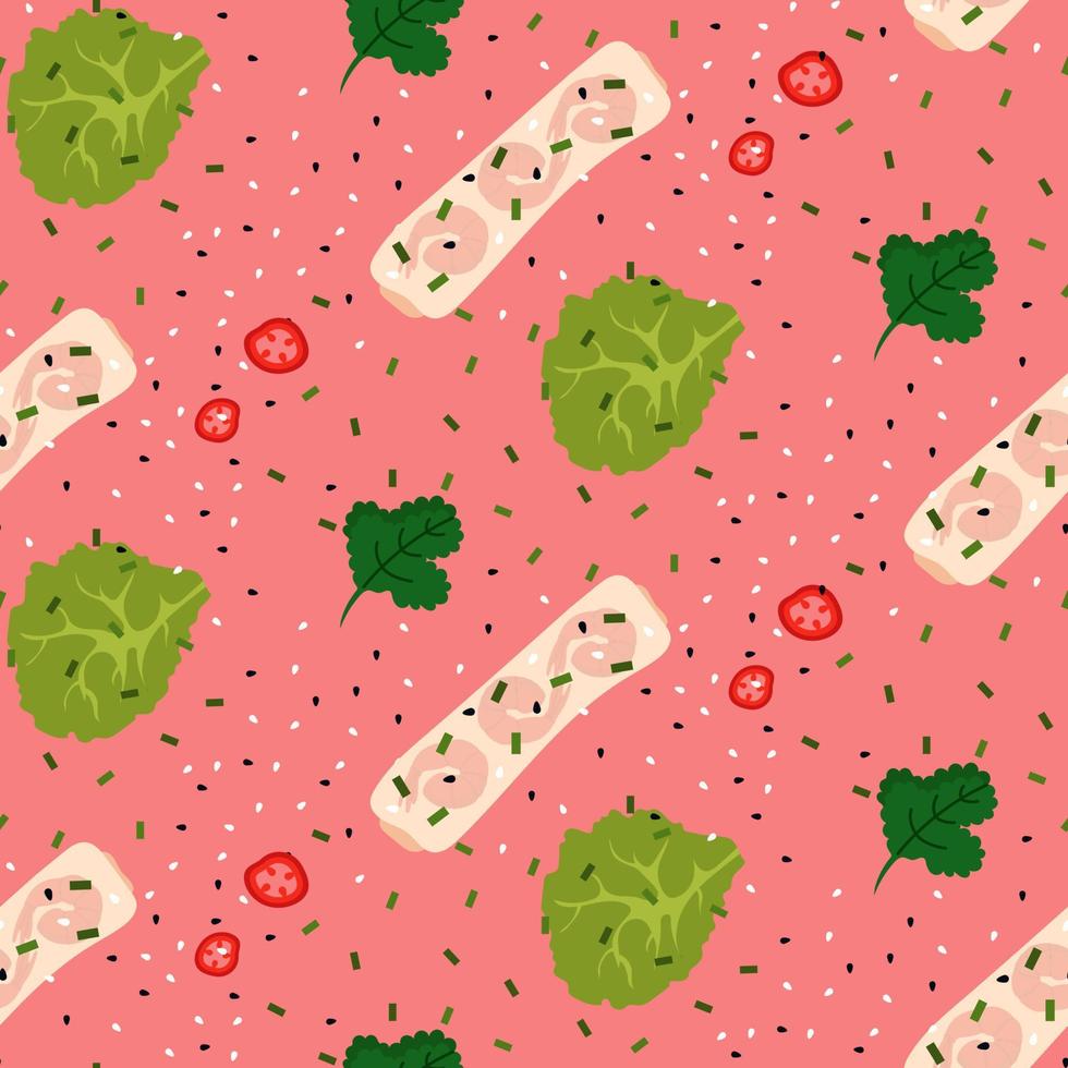 Seamless pattern with vietnamese rolled sheets or banh cuon on pink background. vector