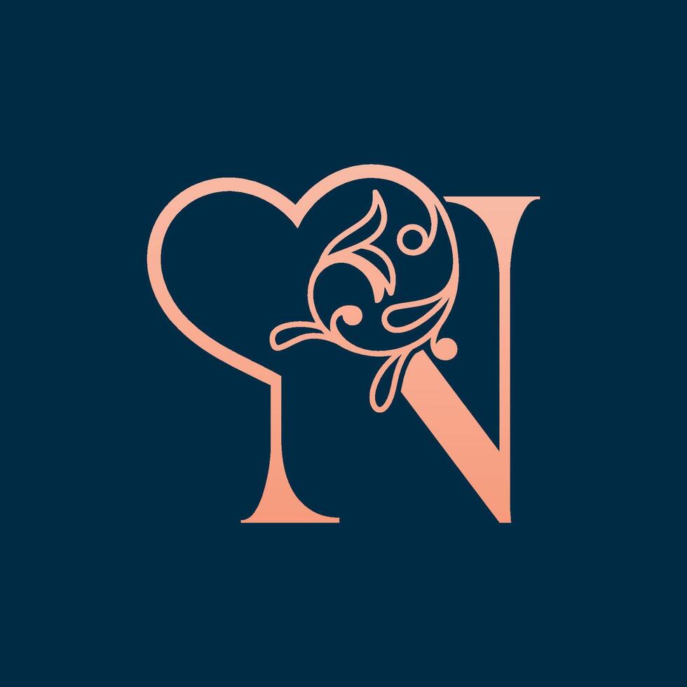 HEART ROSE GOLD BEAUTY LETTER N vector