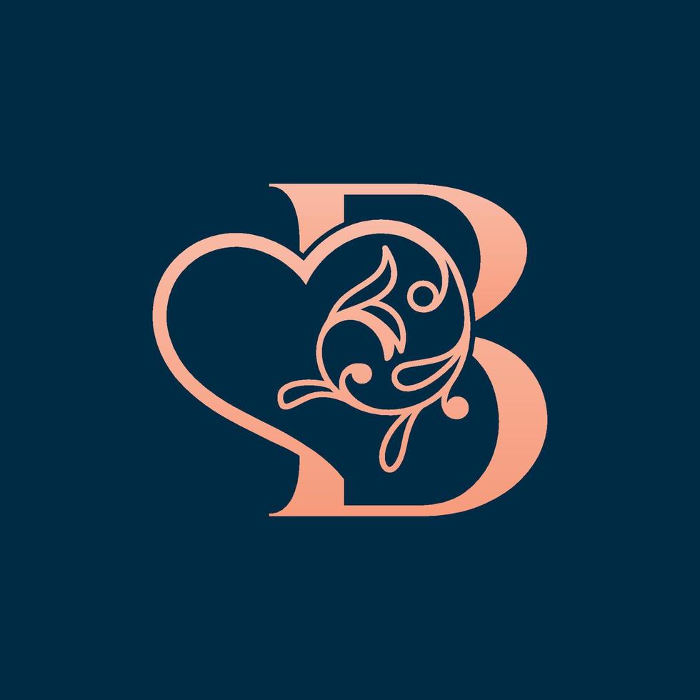 HEART ROSE GOLD BEAUTY LETTER B vector