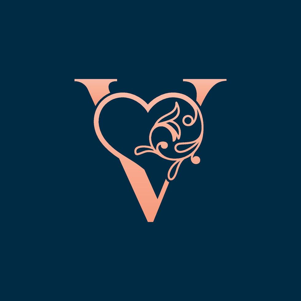 HEART ROSE GOLD BEAUTY LETTER V vector