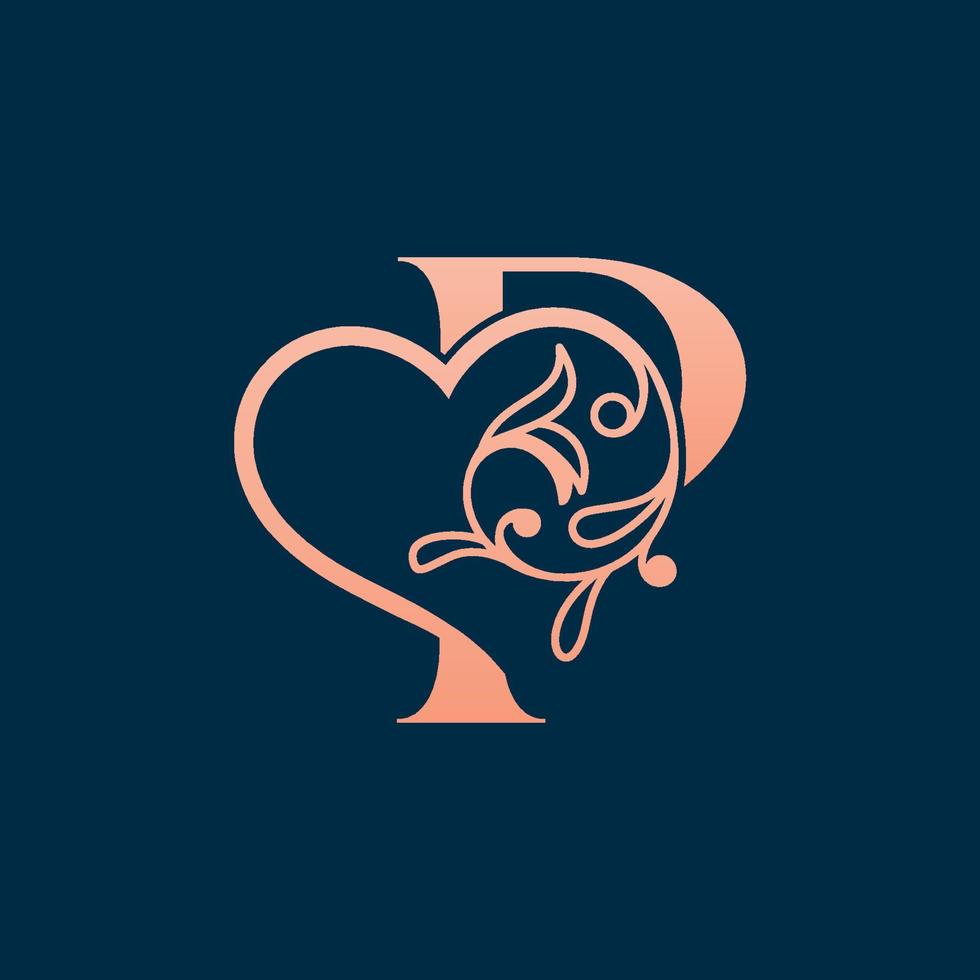 HEART ROSE GOLD BEAUTY LETTER P vector