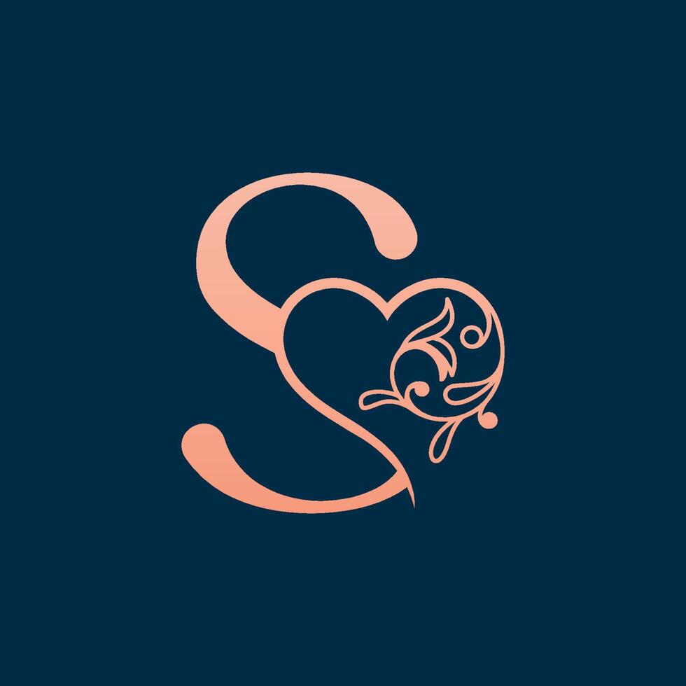 HEART ROSE GOLD BEAUTY LETTER S vector