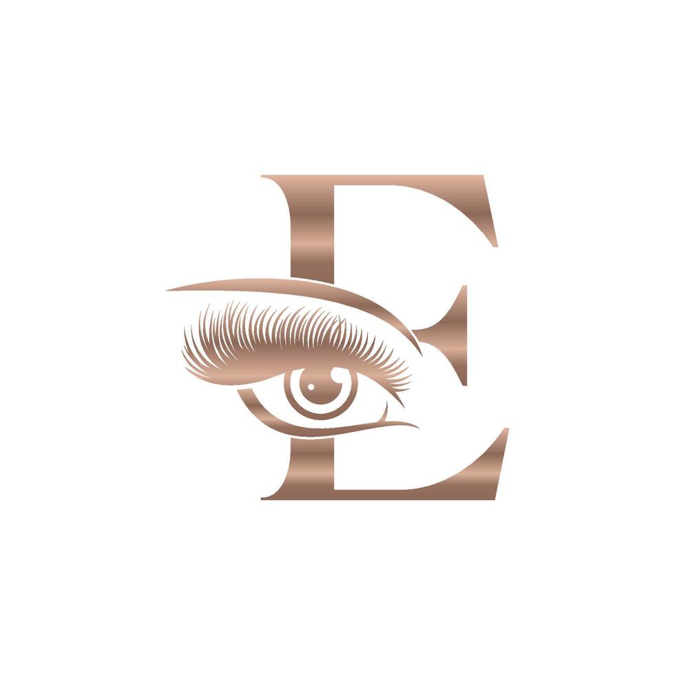 logotipo de pestañas de belleza de lujo letra e vector