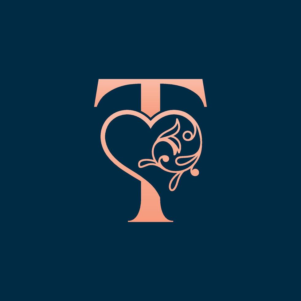 HEART ROSE GOLD BEAUTY LETTER T vector