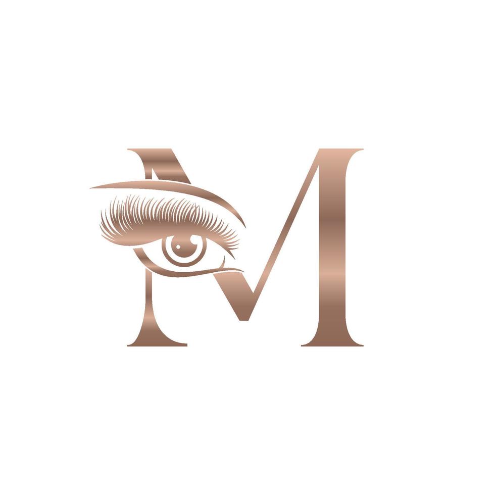 logotipo de pestañas de belleza de lujo letra m vector