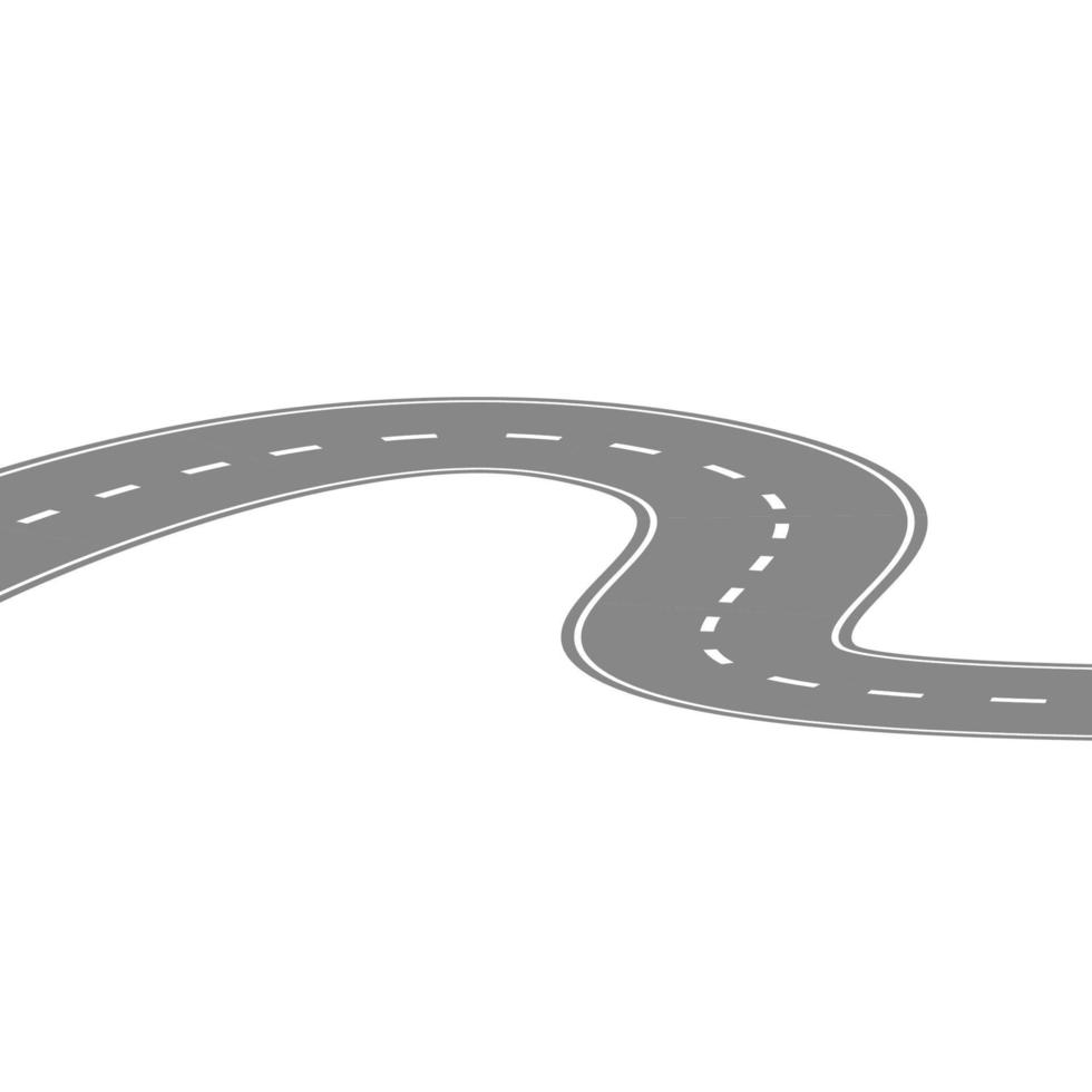 Curving winding road or highway with center cartoon illustration isolated on white vector