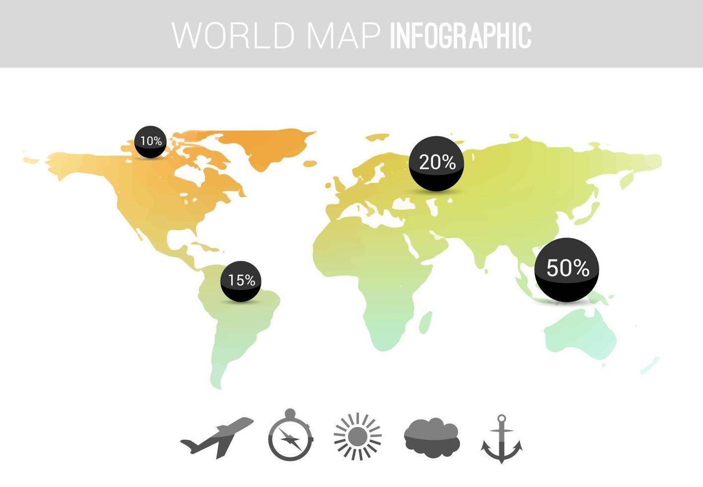 Vector 3d world map with points and percantage. Globe travel world map infographic concept
