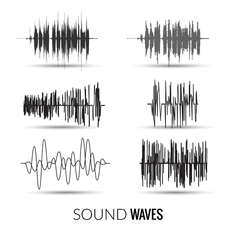 Vector sound waves set. Audio equalizer technology, music pulse. Vector illustration