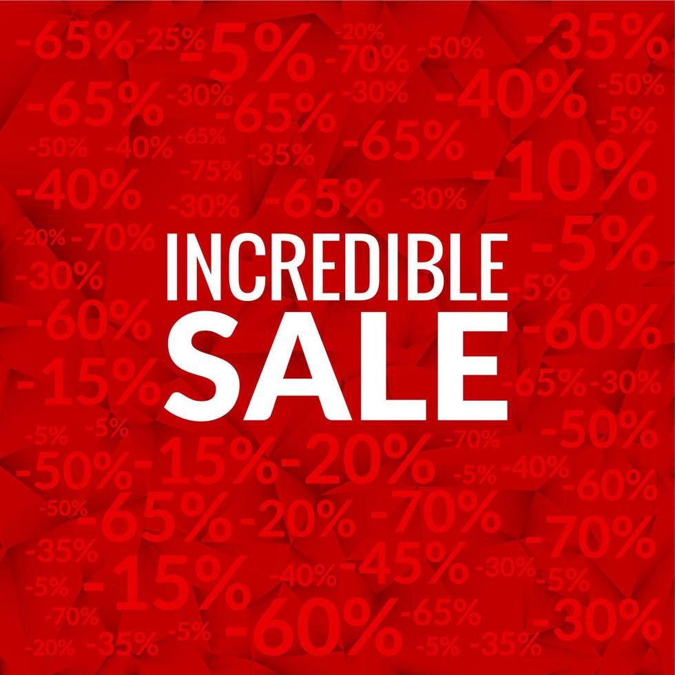 Big incredible sale background with percents pattern on red vector
