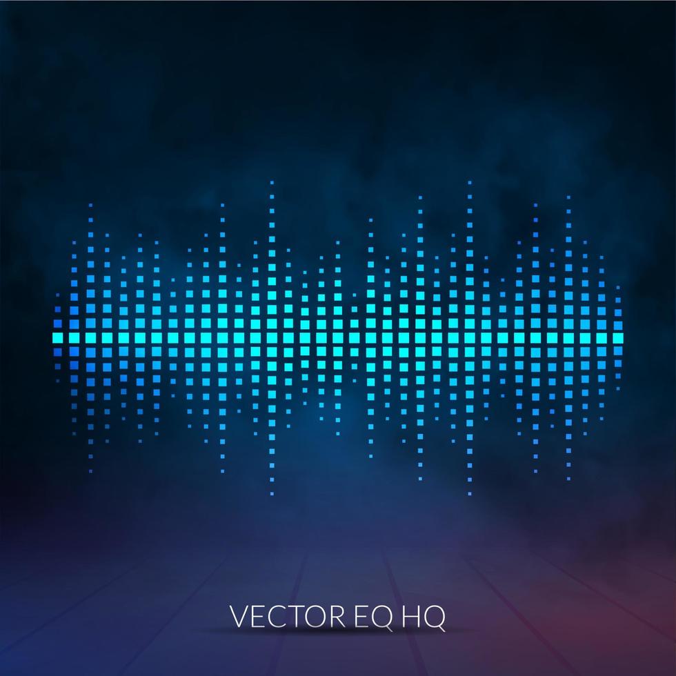 Vector digital equalizer with colored lights and smoky background. Vector illustration can be used for interfaces in web design, Wallpapers, postcards and musical banners