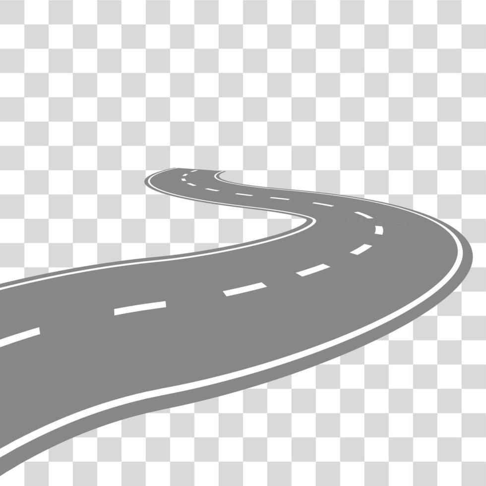 Curving winding road or highway with center cartoon illustration isolated on transparent vector
