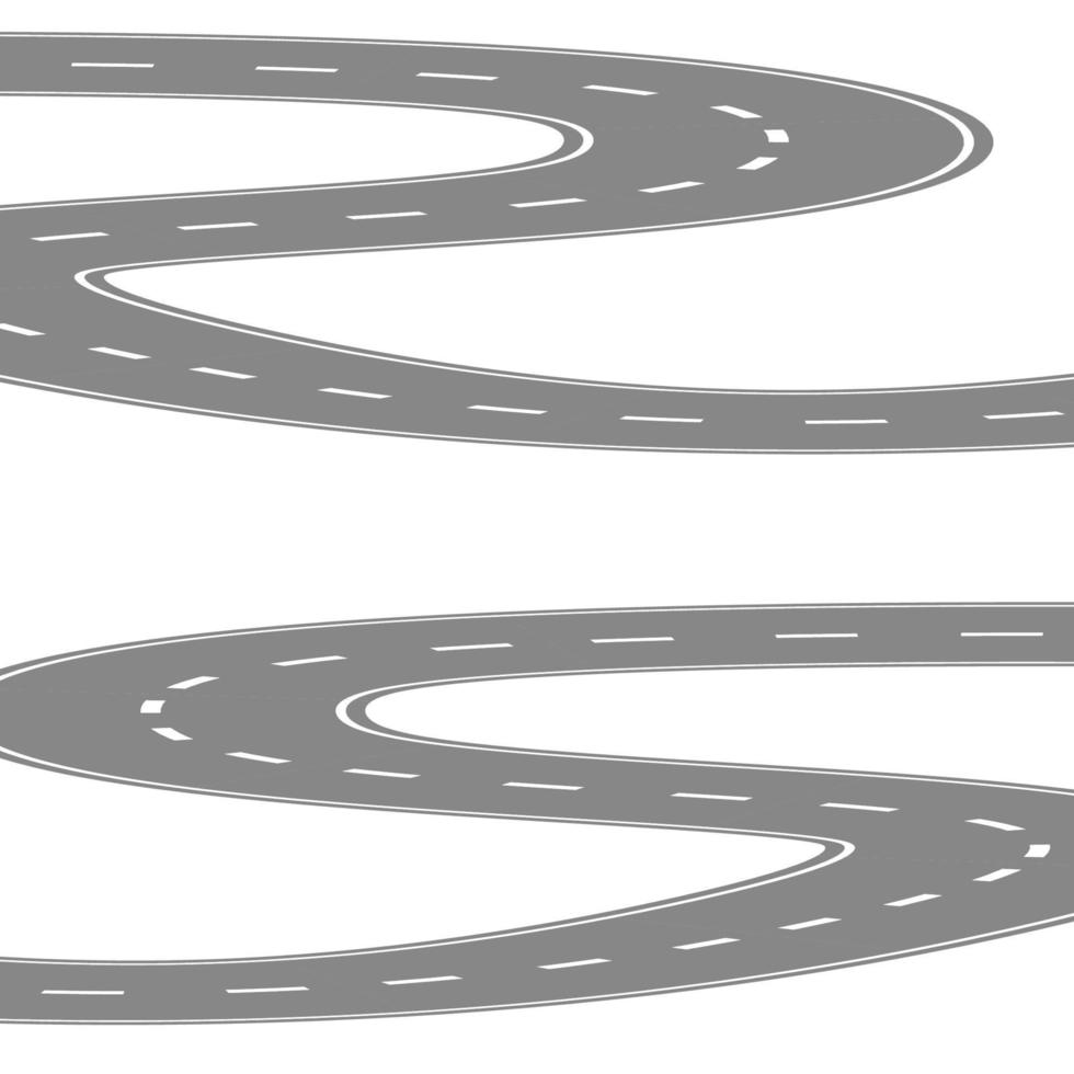 Curving winding road or highway with center cartoon illustration isolated on white vector