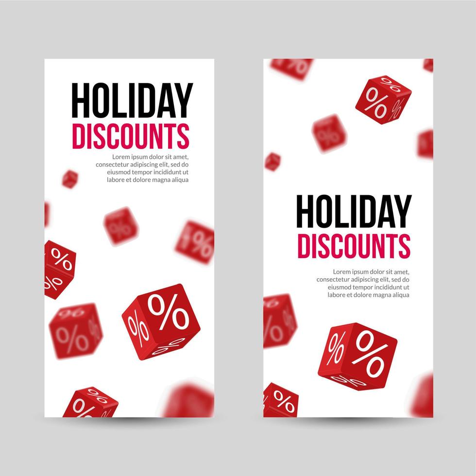 Banners de caja roja de venta de vacaciones con descuento 3d para diseños comerciales vector