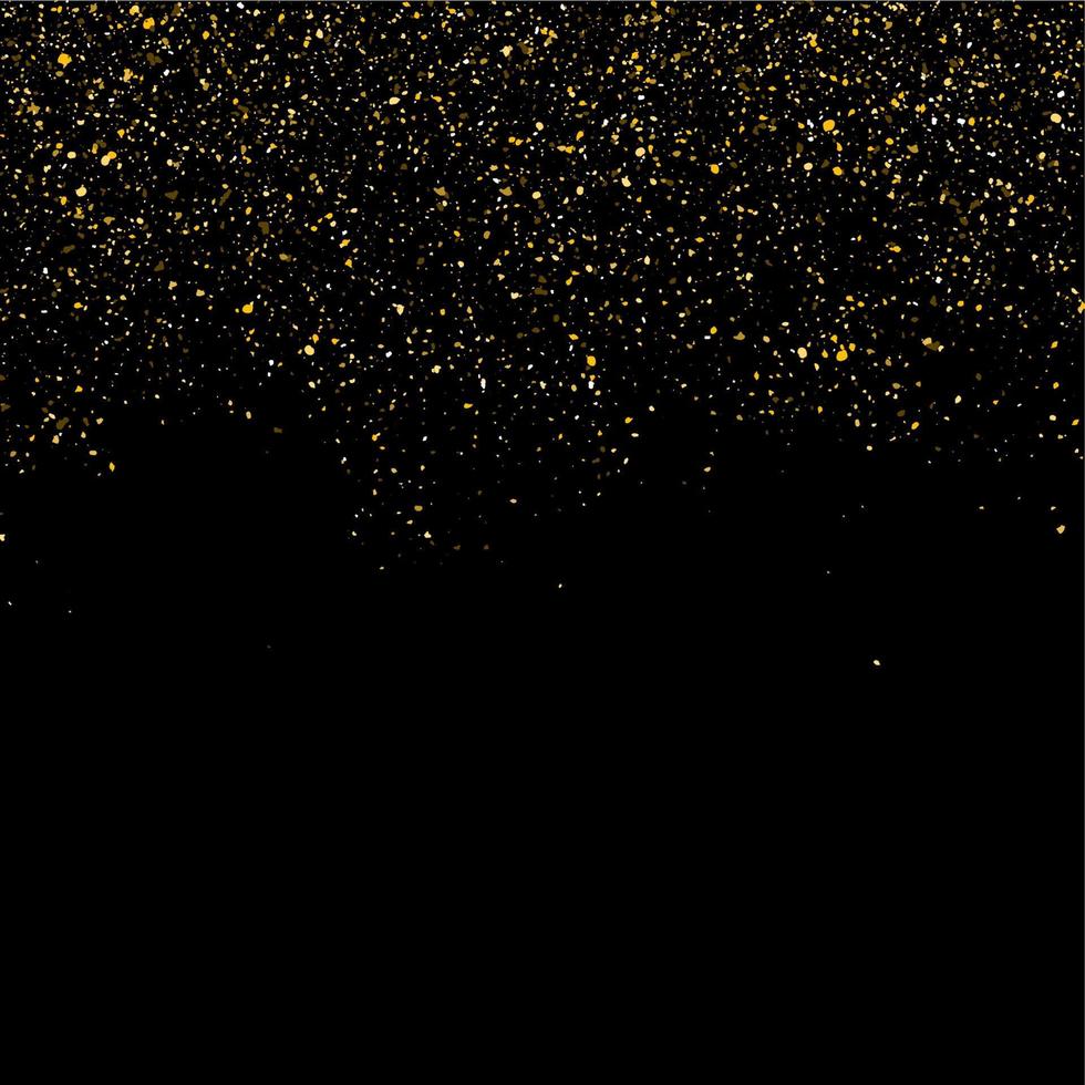 Golden glitter shine texture on a black background. Golden explosion of Confetti. Golden abstract particles on a dark background. Isolated Holiday Design elements. Vector illustration.