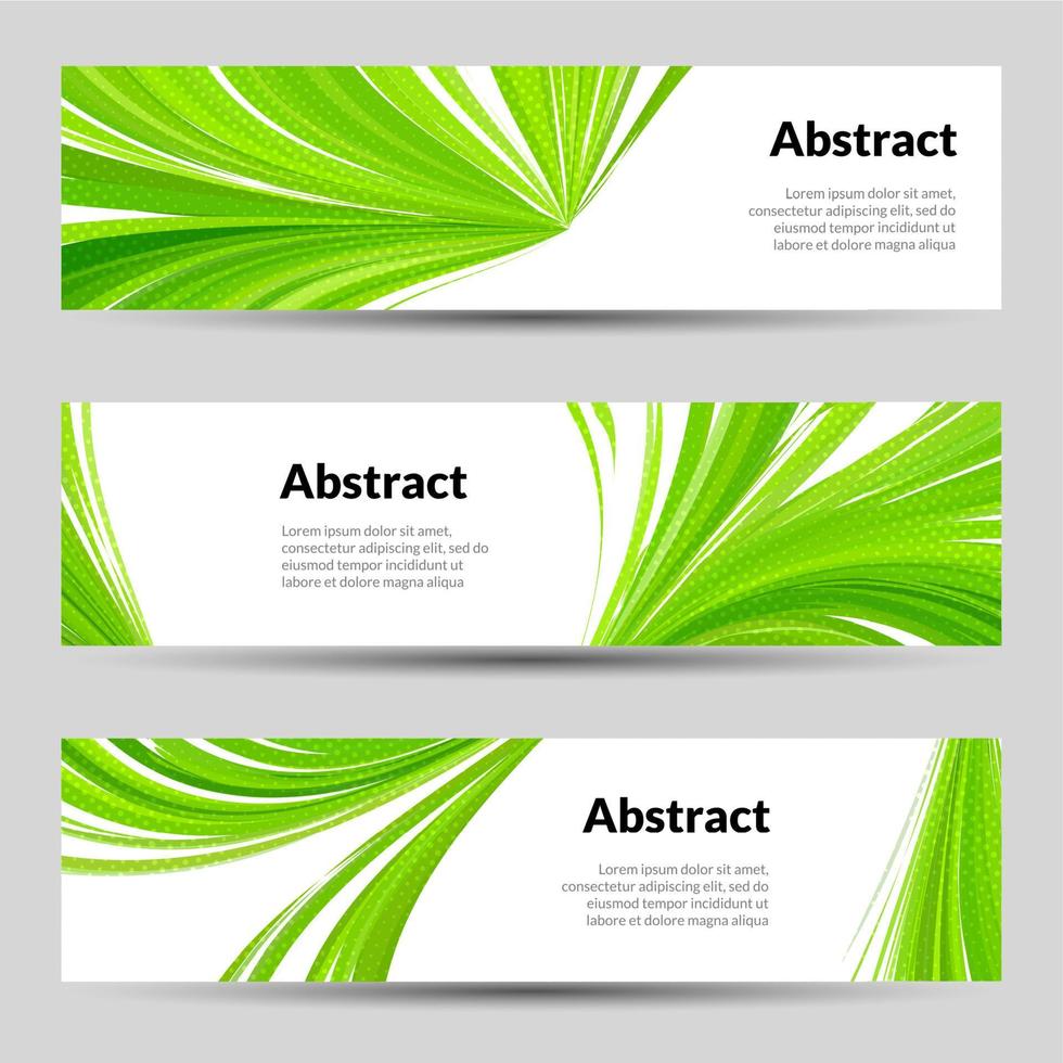 conjunto de banners de fondos de líneas curvas verdes y lugar para la ilustración de vector de texto