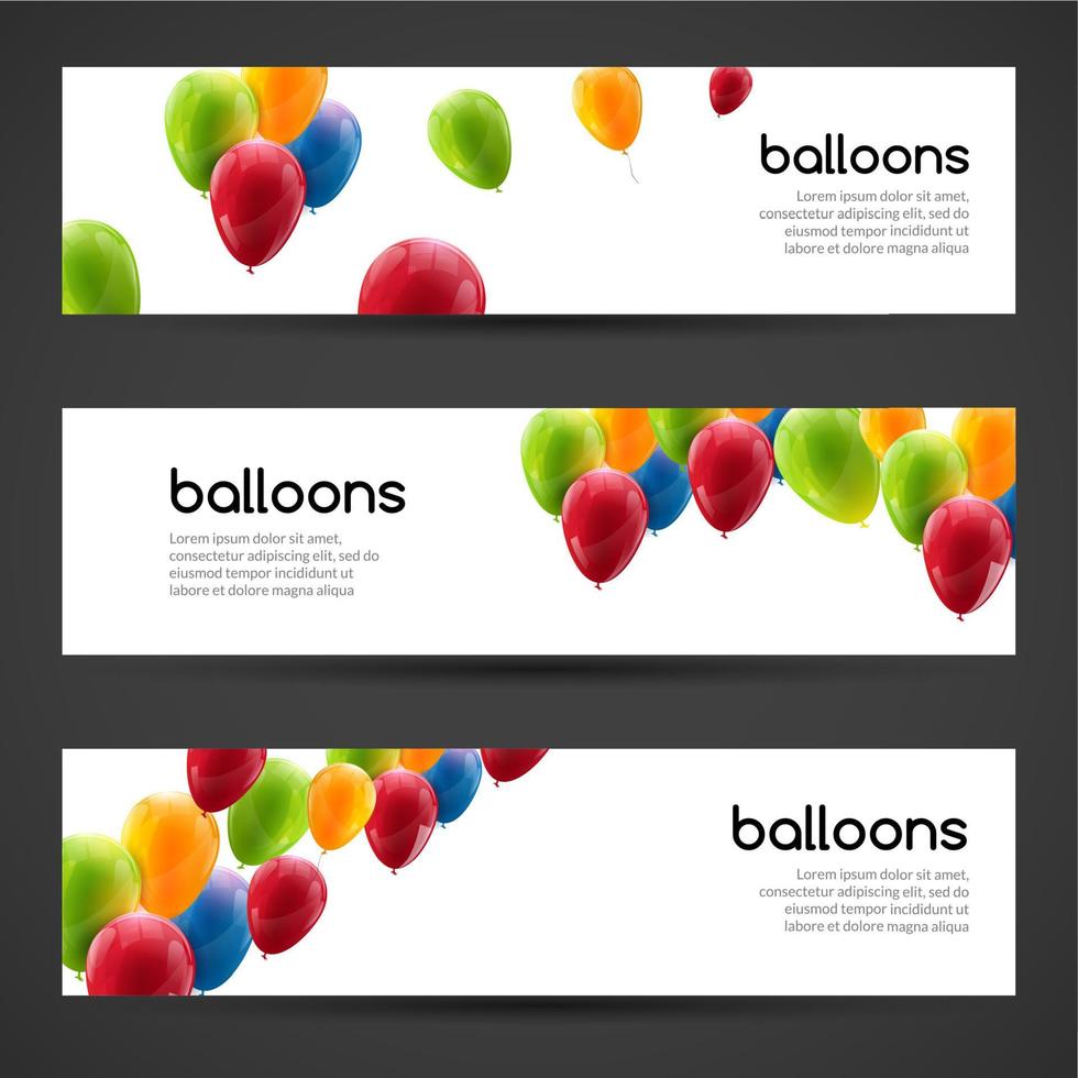 Holiday birthday horizontal banners set with colorful balloons. Vector illustration