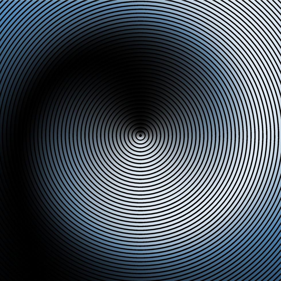 Spiral, concentric lines, circular, rotating background. Blue radial rings on a black background. vector