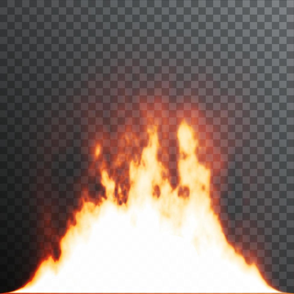 Realistic fire flames on transparent background. Special effects. Vector illustration. Translucent elements. Transparency grid