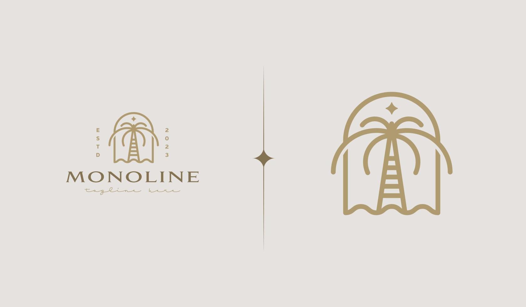 Palm Tree Monoline. Universal creative premium symbol. Vector sign icon logo template. Vector illustration