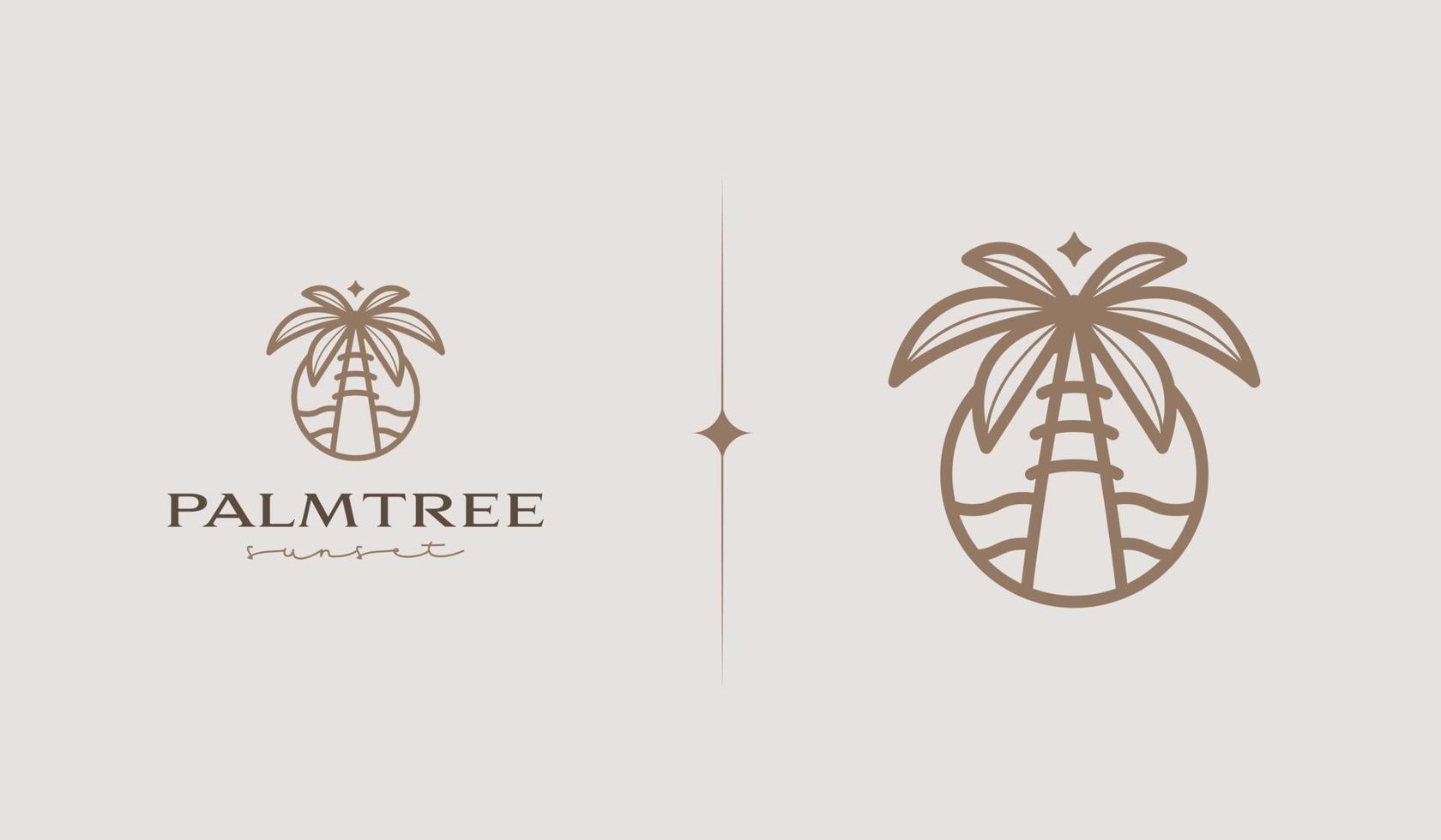 logotipo monoline de la playa de palmeras. símbolo premium creativo universal. plantilla de logotipo de icono de signo vectorial. ilustración vectorial vector