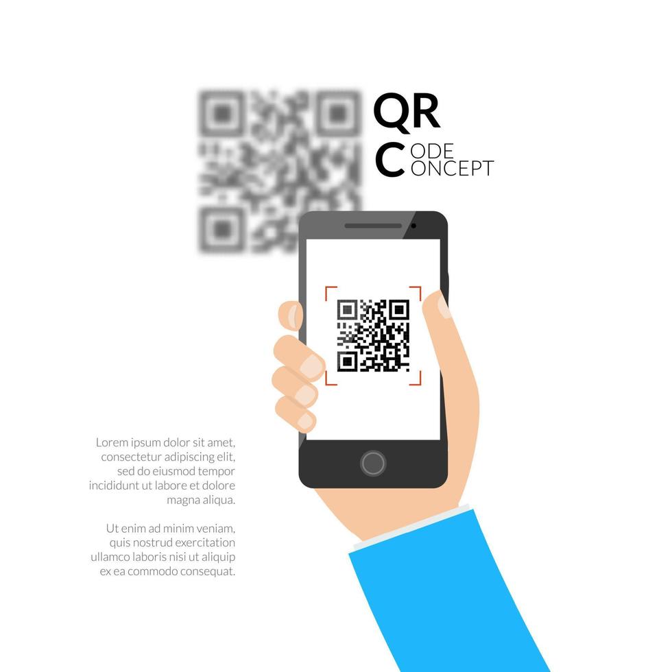QR code scanning with mobile phone. Capture QR code on mobile phone. Symbol scanning QR code. Concept of recognition QR code. vector