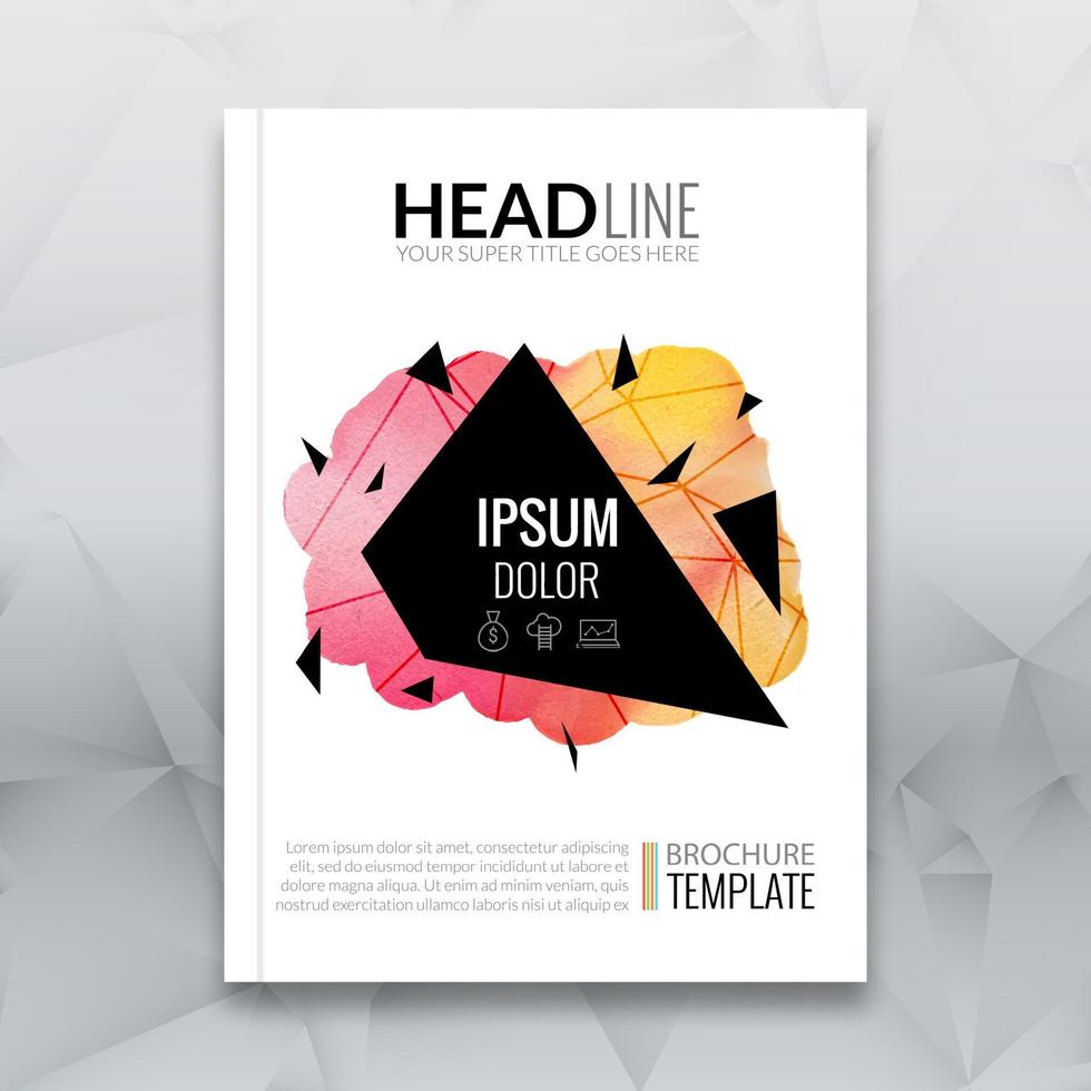 Business brochure report design template. Vector flyer layout, colorful watercolor polygonal background mockup elements for magazine, cover, poster design. A4 size.