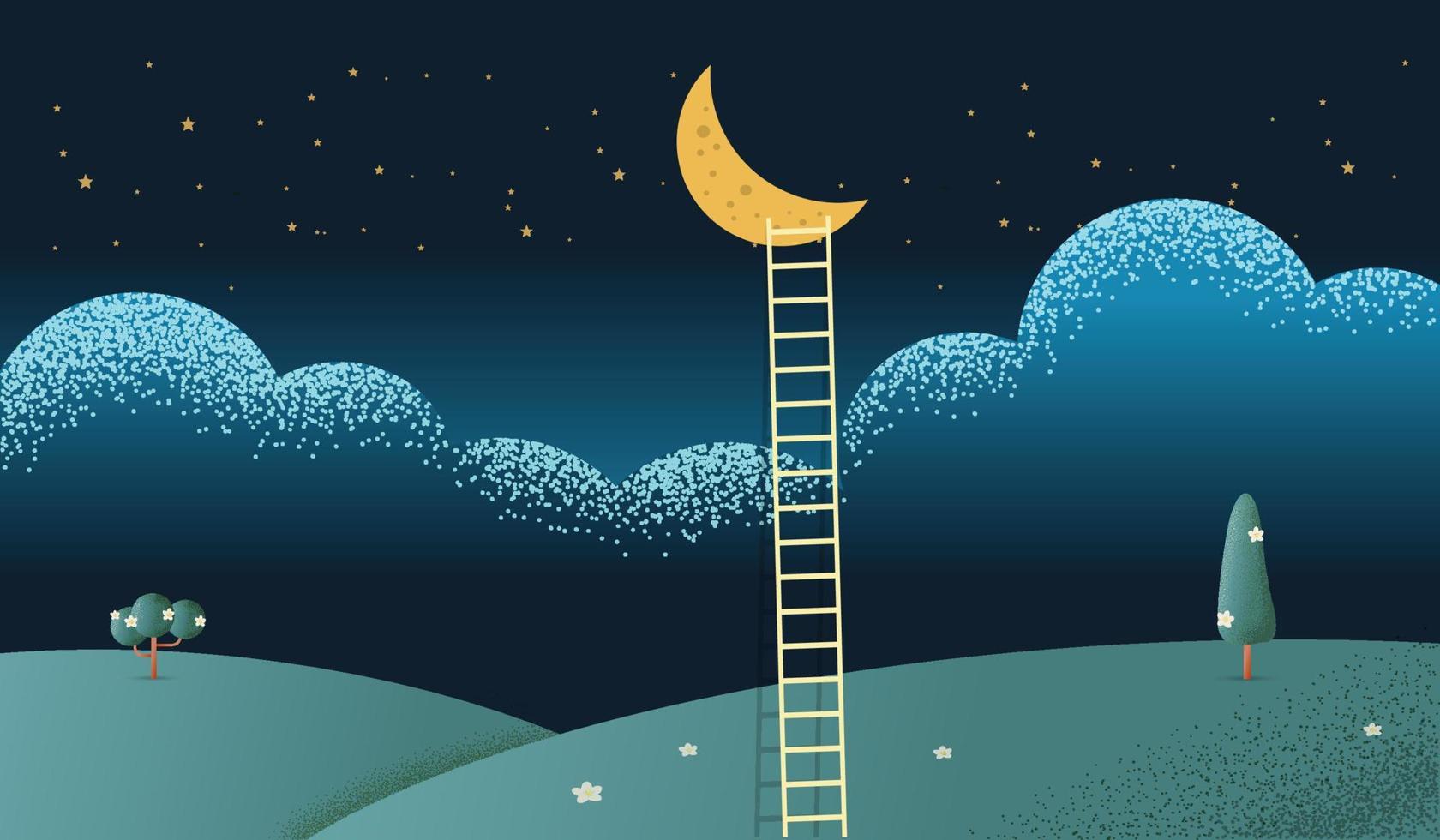 escaleras con luna ilustración vectorial vector